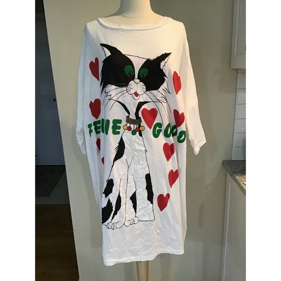 Vintage Cat Kitten Oversized Sleep Shirt ~ FELINE GOOD~One Size - Picture 2 of 4